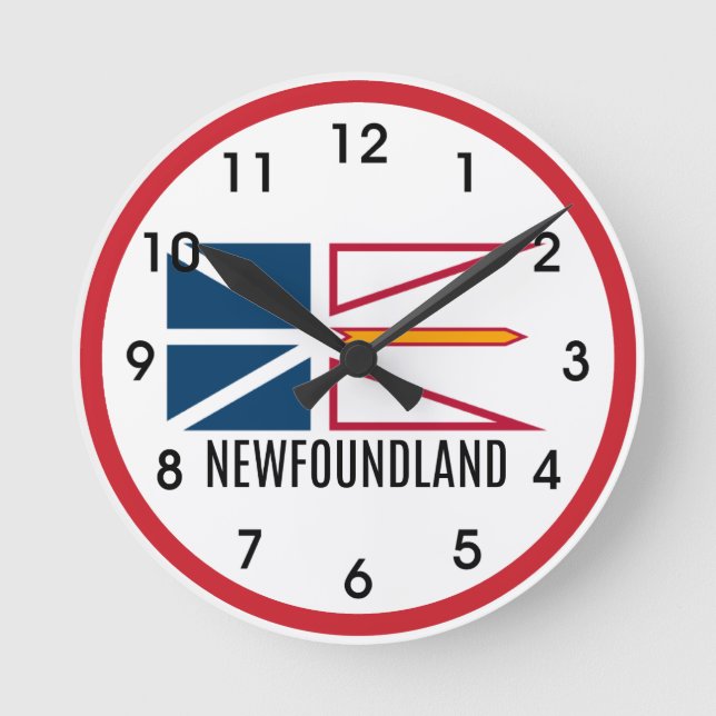 Flagge von Neufundland Runde Wanduhr (Vorderseite)