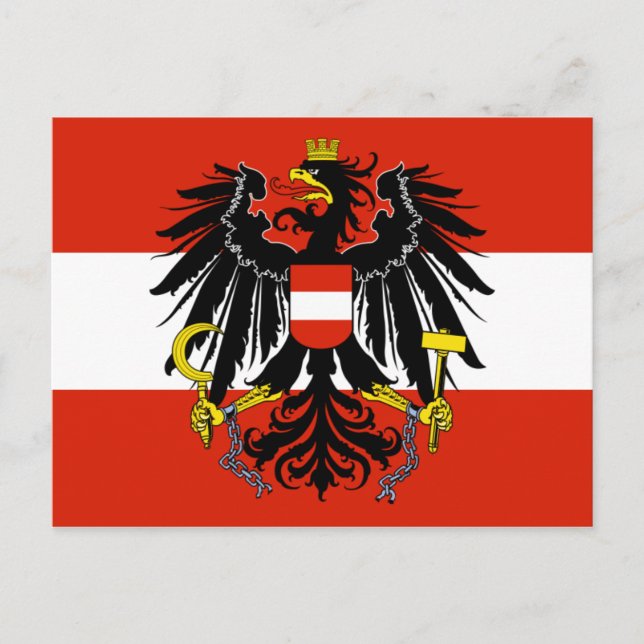 Flagge von Österreich mit Wappen Postkarte (Vorderseite)