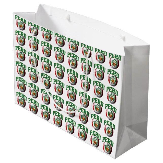 Flagge von Peru-Fußball Große Geschenktüte (Rückseite Schrägansicht)