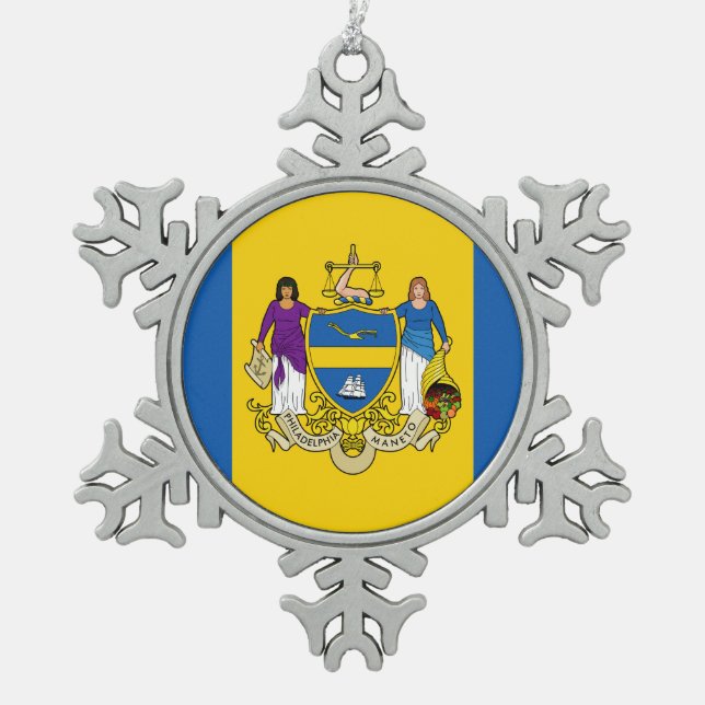 Flagge von Philadelphia, Pennsylvania Snowflake Pe Schneeflocken Zinn-Ornament (Vorderseite)