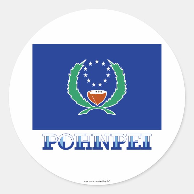 Flagge von Pohnpei mit Namen Runder Aufkleber (Vorderseite)