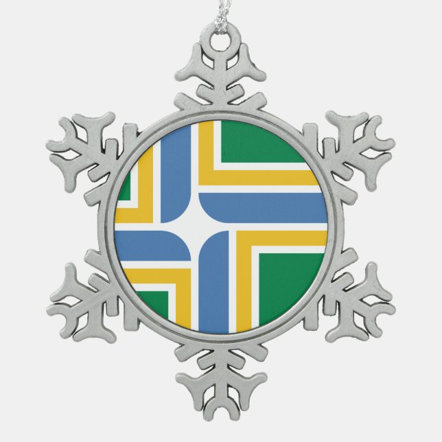 Flagge von Portland, Oregon Snowflake Pewter Chris Schneeflocken Zinn-Ornament (Vorderseite)