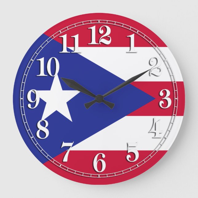 Flagge von Puerto Rico Große Wanduhr (Vorderseite)