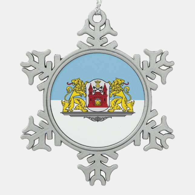Flagge von Riga, Lettland Schneeflocke Weihnachten Schneeflocken Zinn-Ornament (Vorderseite)