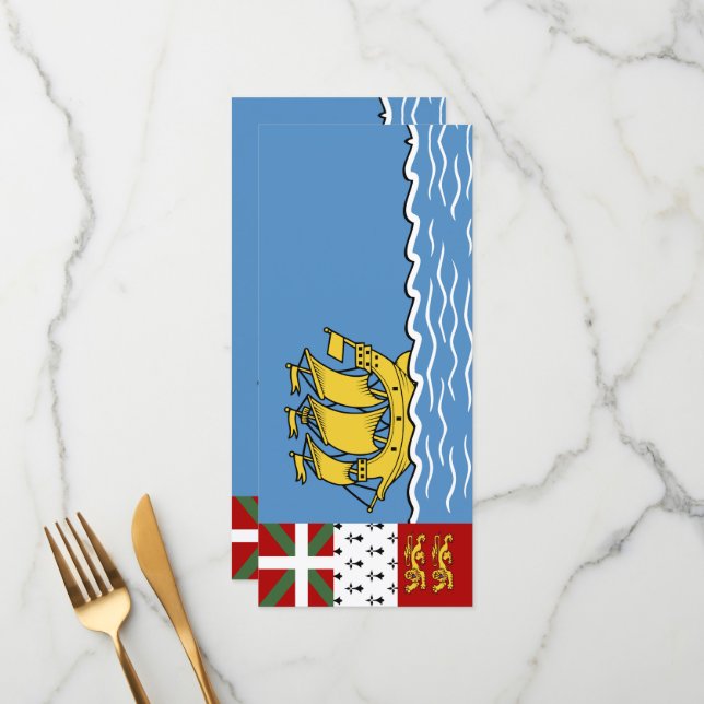 Flagge von Saint Pierre und Miquelon Menükarte (Vorderseite/Rückseite Beispiel)