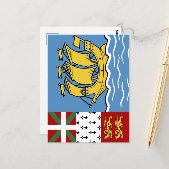 Flagge von Saint Pierre und Miquelon Postkarte (Vorderseite/Rückseite Beispiel)