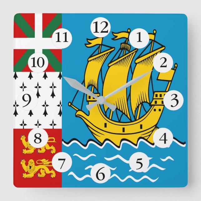 Flagge von Saint Pierre und Miquelon Quadratische Wanduhr (Vorderseite)