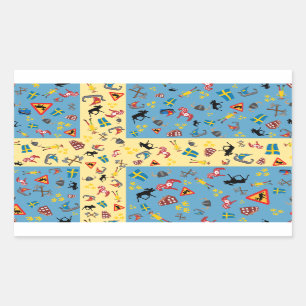 Flagge von Schweden mit Kulturikonenaufkleber Rechteckiger Aufkleber