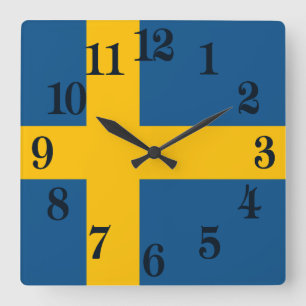 Flagge von Schweden Quadratische Wanduhr