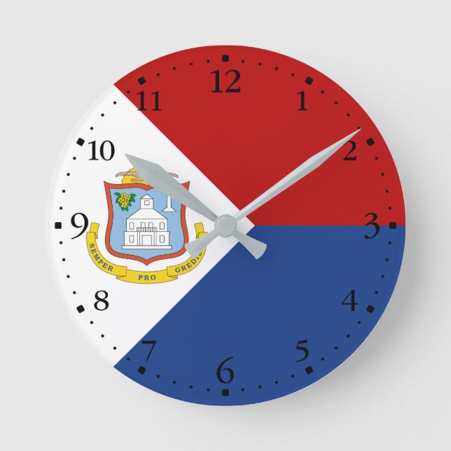 Flagge von Sint Maarten Runde Wanduhr (Vorderseite)