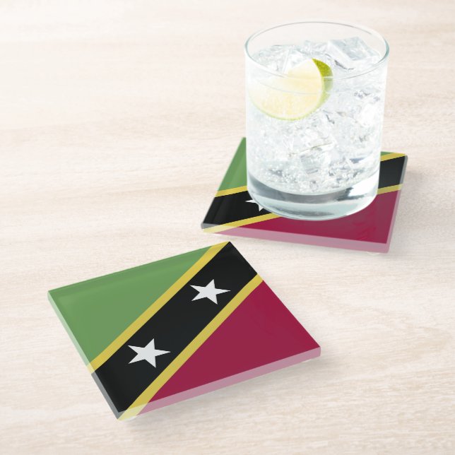 Flagge von St. Kitts und Nevis Glasuntersetzer (Schrägansicht)