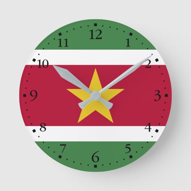 Flagge von Surinam Runde Wanduhr (Vorderseite)