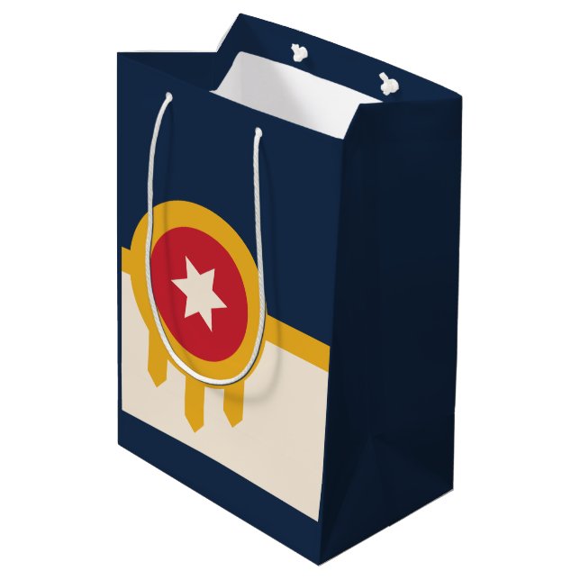 Flagge von Tulsa, Oklahoma Mittlere Geschenktüte (Rückseite Schrägansicht)