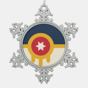 Flagge von Tulsa, Oklahoma Schneeflocken Zinn-Ornament