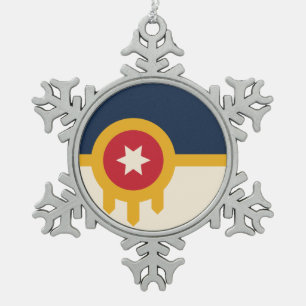 Flagge von Tulsa, Oklahoma Schneeflocken Zinn-Ornament