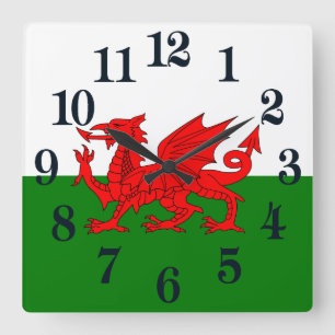 Flagge von Wales Quadratische Wanduhr