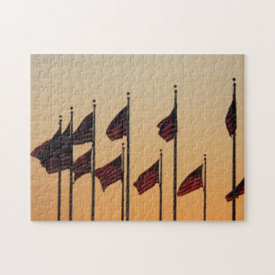 Flaggen bei Sonnenuntergang Amerikanisch Patriotis Puzzle