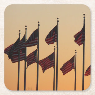 Flaggen bei Sonnenuntergang Amerikanisch Patriotis Rechteckiger Pappuntersetzer