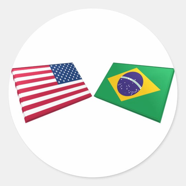 Flaggen der USA und Brasiliens Runder Aufkleber (Vorderseite)