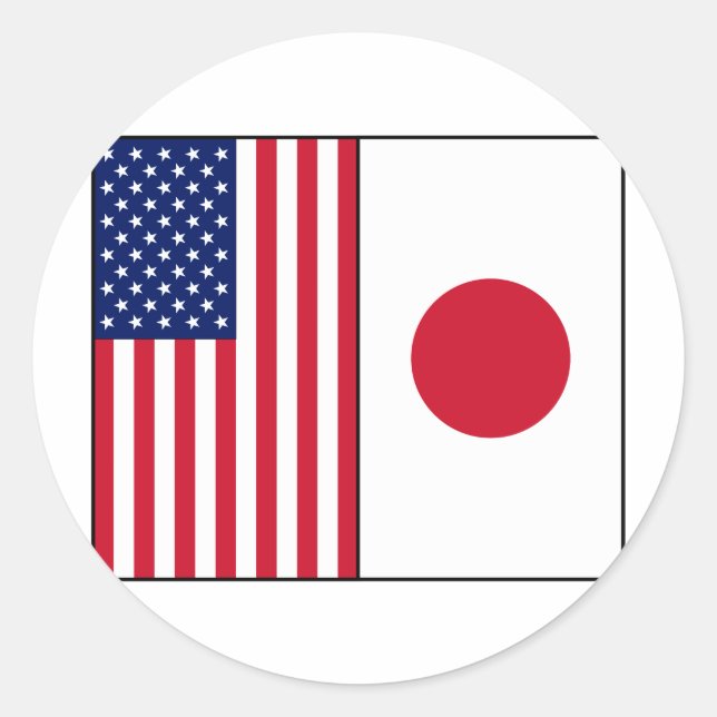 Flaggen der USA und Japans Runder Aufkleber (Vorderseite)
