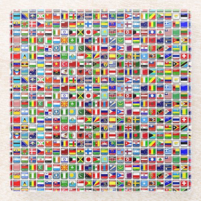 Flaggen der Welt Glasuntersetzer (Vorderseite)
