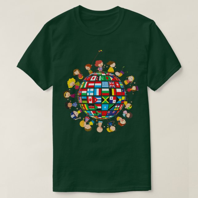 Flaggen der Welt mit Kindern T-Shirt (Design vorne)