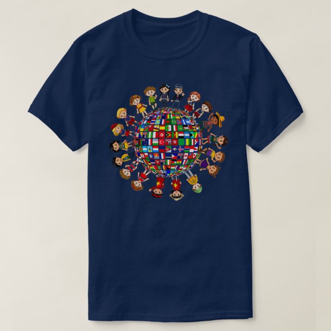 Flaggen der Weltkids auf der ganzen Welt T-Shirt (Design vorne)