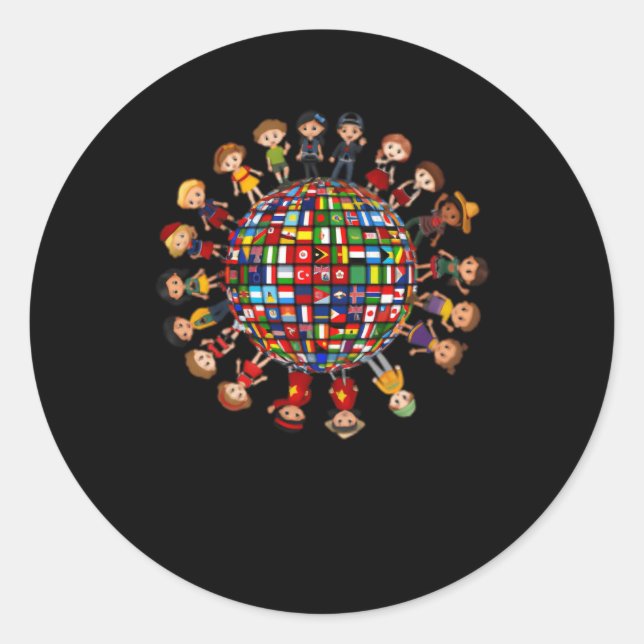 Flaggen des kulturellen Diversity der Welt rund um Runder Aufkleber (Vorderseite)