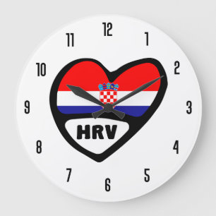 Flaggen-Herz der Kroatien-Landeskennzahl-HRV Große Wanduhr