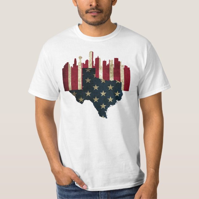 Flaggen-Skyline Dallas, Texas T-Shirt (Vorderseite)