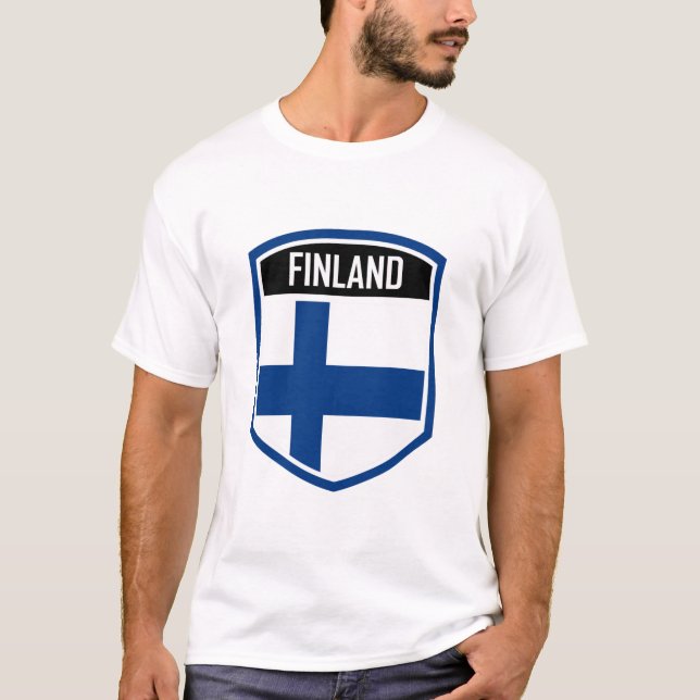 Flaggenemblem Helsinki Finnland T-Shirt (Vorderseite)