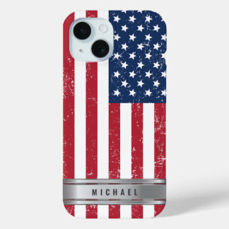 Flaggengrunge und Metallienname-Label der USA Case-Mate iPhone Hülle