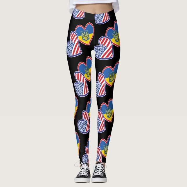 Flaggenhörer der Ukraine und der USA Leggings (Vorderseite)