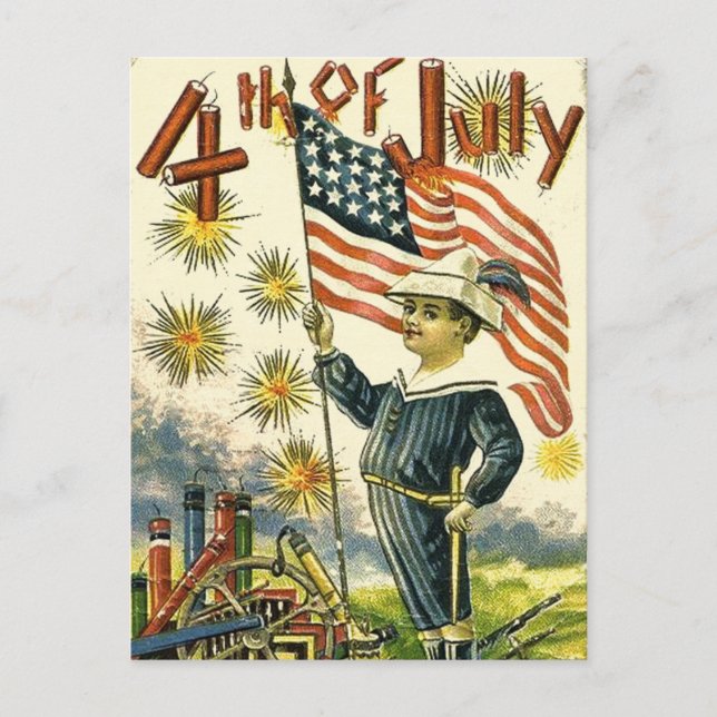 Flaggenjunge 4. Juli Postkarte (Vorderseite)