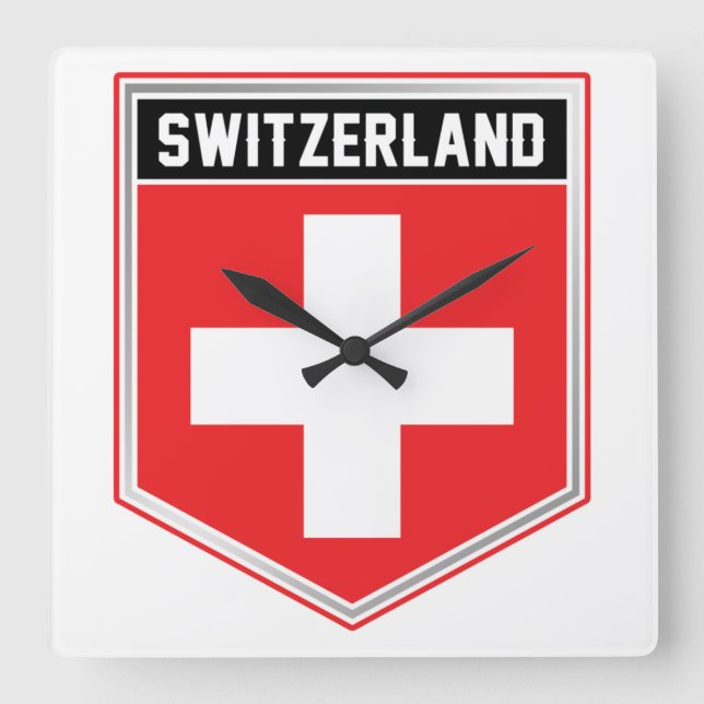 Flaggenschild der Schweiz Quadratische Wanduhr (Vorderseite)