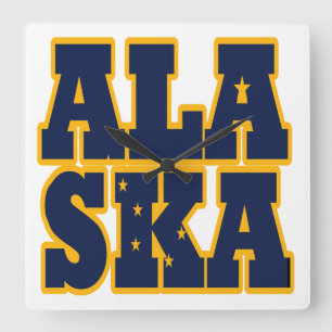 Flaggentext des Alaskan-Staates Quadratische Wanduhr