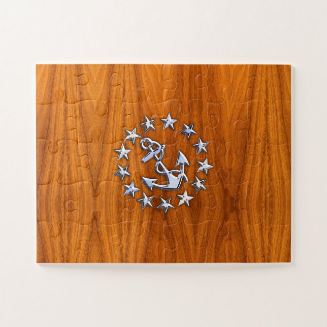 Flaggenzeichen der Yacht auf Nautical Teak Wood Pr Puzzle (Horizontal)