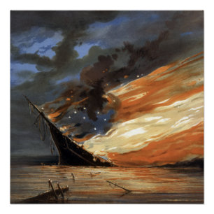 Flaggschiff des Rebellen-Bürgerkriegs in Flammen d Poster