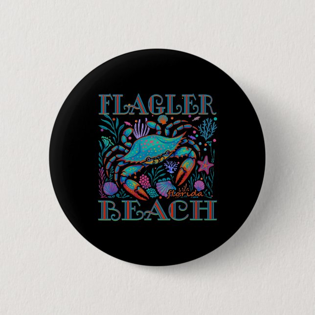 Flagler Beach Florida Blaue Krabbe Sommer Strandur Button (Vorderseite)
