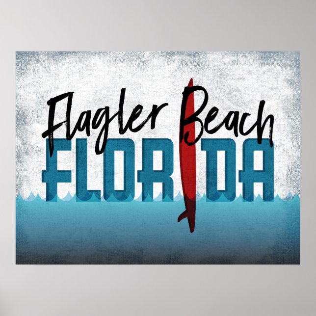 Flagler Beach Florida Surfboard Surfbrett Poster (Vorne)