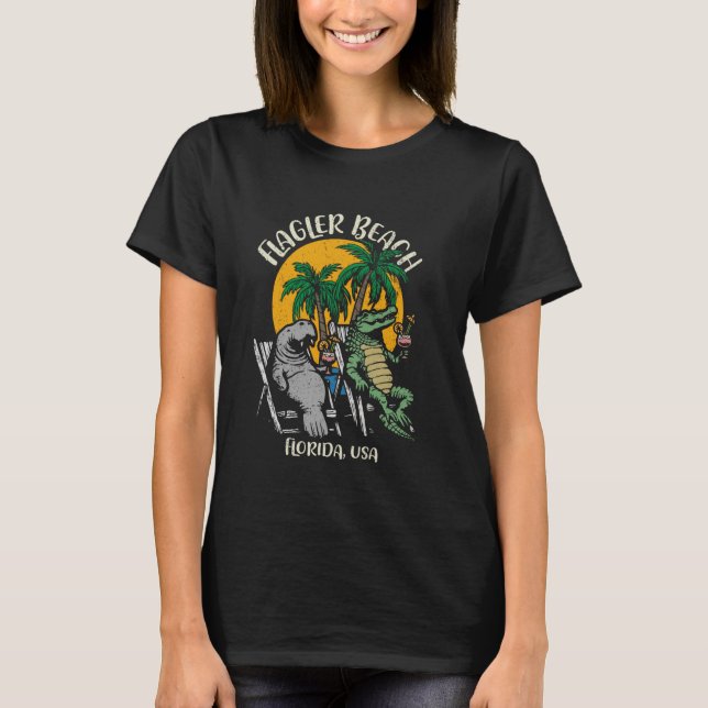 Flagler Beach Florida USA Funny Manatee Alligator T-Shirt (Vorderseite)