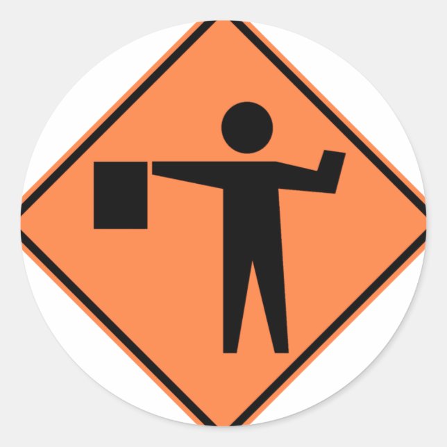 Flagman Ahead Highway-Zeichen Runder Aufkleber (Vorderseite)
