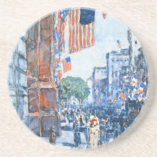 Flags Fifth Avenue by Childe Hassam, Vintag Art Getränkeuntersetzer