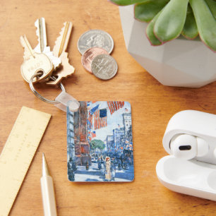 Flags Fifth Avenue by Childe Hassam, Vintag Art Schlüsselanhänger