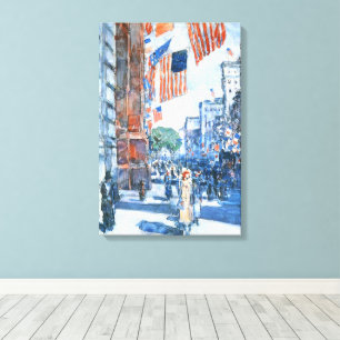 Flags Fifth Avenue von Childe Hassam, Vintage Art Leinwanddruck