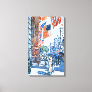 Flags Fifth Avenue von Childe Hassam, Vintage Art Leinwanddruck