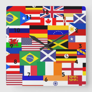 Flags of the world collage quadratische wanduhr