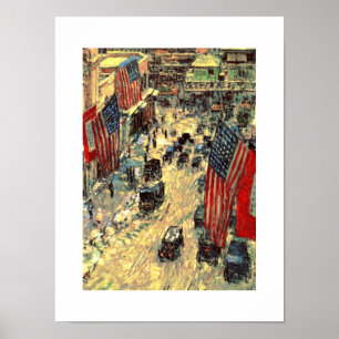 Flags on Fifty-Seventh Street by Childe Hassam Poster