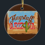 Flagstaff Ornament Arizona Wüste Vintag<br><div class="desc">Flagstaff Arizona neo Vintage Reise Design in lustigen Cartoon Retro-Stil mit der Wüste,  ein Kaktus und Felsen. Blau,  braun und rot mit grünen Kakteen.</div>