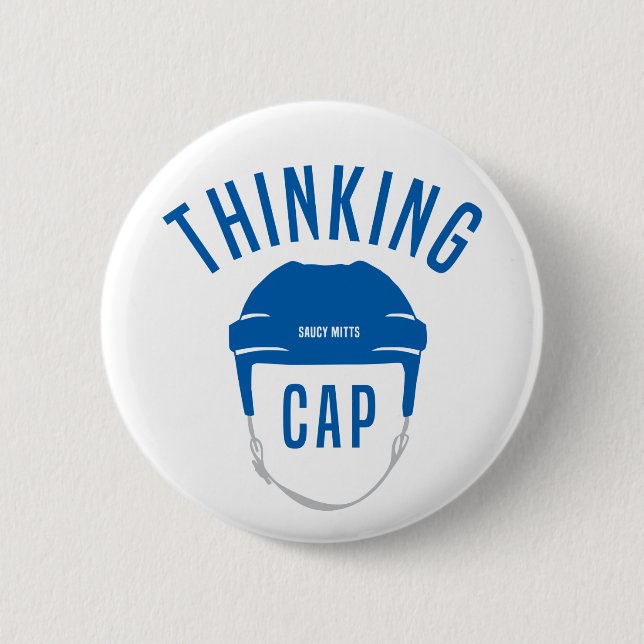 Flair für Blue Hockey Helmet Thinking Cap Button (Vorderseite)